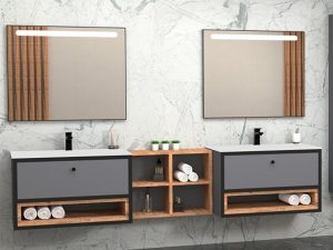 AQUANİL ESPERO 225 CM WHITE BATHROOM CABINET WITH SINK ANTHRACITE/DORADO