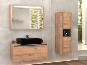 AQUANİL CAMARO 80 CM BLACK BATHROOM CABINET WITH SINK DORADO