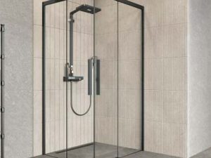 AQUANIL BETA 6MM SQUARE BLACK ANODIZED TRANSPARENT GLASS SHOWER CABIN 90X90CM
