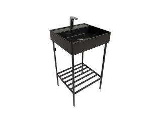 NEWARC BATHROOM CABINET WITH METAL LEGS 44X41X72.5CM 3025B + PLATINUM SINK GLOSSY BLACK 5025B