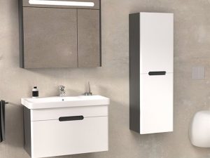 AQUANİL OLİMPİA 80 CM BATHROOM CABINET MIRRORED LED CABINET ANTHRACITE / WHITE | AQUANİL OLİMPİA 80 CM BATHROOM CABINET MIRRORED LED CABINET ANTRASİT / BEYAZ