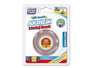 BOSS TAPE DOUBLE SIDED ACRYLIC TRANSPARENT MOUNTING TAPE 24MMX2MT | BOSS TAPE ÇİFT TARAFLI AKRİLİK ŞEFFAF MONTAJ BANDI 24MMX2MT