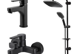 CHROME CARBON 3-PIECE BLACK BATHROOM SET