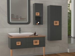 AQUANİL ZÜRİH 100 CM WHITE BATHROOM CABINET WITH SINK ANTHRACITE