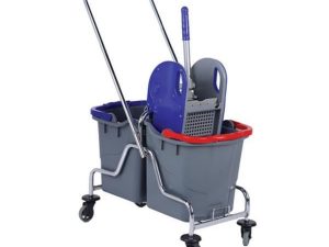 NEMKAR DOUBLE BUCKET PRESSED CLEANING TROLLEY SET METAL CHROME CKS-3226