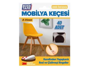 BOSS TAPE ADHESIVE FURNITURE FELT 25 MM COFFEE ROUND 40 PCS | BOSS TAPE YAPIŞTIRICI MOBİLYA KEÇE 25 MM KAHVE YUVARLAK 40 ADET