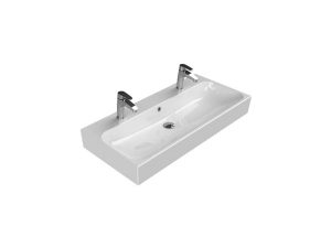 TURQUOISE CERASTYLE PINTO WASHBASIN WITH ETAGERE 100X47CM 080500-U SINGLE BOWL, DOUBLE FAUCET HOLE