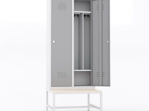 USTA STEEL DRESSING CABINET WITH METAL BENCH SEAT AND CENTER BRACKET WITH 2 DOORS U-S02TK-BNK