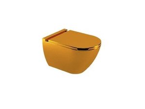 NEWARC MODERN WALL HUNG TOILET GOLD 3823G + MODERN DUROPLAST GOLD COVER 7210MG