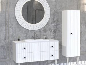 AQUANİL SOLARİS 120 CM FREESTANDING BATHROOM CABINET WITH BLACK SINK WHITE