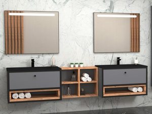 AQUANİL ESPERO 225 CM BATHROOM CABINET WITH BLACK SINK ANTHRACITE/DORADO