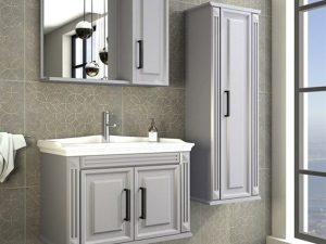 AQUANİL MILANO 80 CM BATHROOM CABINET MIRRORED TOP CABINET GRAY