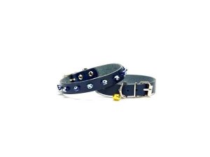 CATTİE BEADED LEATHER CAT NECK COLLAR BLUE 1.5X31-35CM BKT18XXLROYALBLUE
