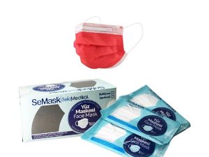 SEMASK FULL ULTRASONIC MELTBLOWN WIRE SURGICAL FACE MASK SINGLE PACK 25 PIECES RED