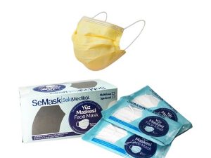 SEMASK FULL ULTRASONIC MELTBLOWN WIRE SURGICAL FACE MASK SINGLE PACK 25 PIECES YELLOW
