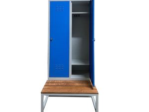 USTA STEEL WARDROBE WITH METAL BENCH SEAT 2 DOORS U-S02-BNK GRAY BODY-BLUE DOOR