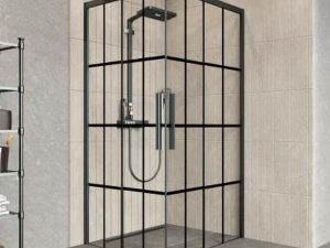 AQUANİL BETA 6MM SQUARE BLACK ANODIZED BLACK ANODIZED BLACK TILED GLASS SHOWER CABIN 90X90CM
