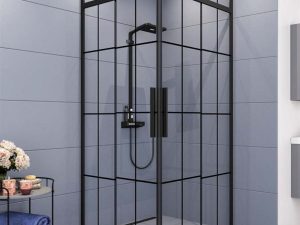 AQUANİL CLASE 6MM SQUARE BLACK ANODIZED BLACK TILE GLASS SHOWER CABIN 90X90CM