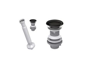 ELİXİR POP UP SIPHON CERAMIC HEAD GLOSSY BLACK AND BELLOWS DRAIN PIPE WITH OVERFLOW HOLE