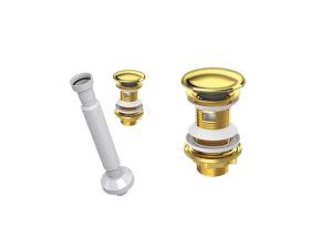 ELİXİR POP UP SIPHON CERAMIC HEAD WITH GOLD AND BELLOWS DRAIN PIPE WITH OVERFLOW HOLE