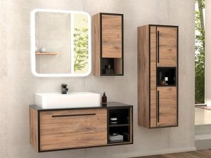AQUANİL ENERGY 90 CM BATHROOM CABINET WITH WHITE SINK BLACK/DORADO