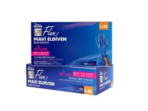 REFLEX FLEX POWDER FREE GLOVES BLUE L-XL SIZE NEW GENERATION HYBRID TECHNOLOGY 100 PACK | REFLEX FLEX PUDRA İÇERMEYEN ELDİVEN MAVİ L-XL BEDEN YENİ NESİL HİBRİT TEKNOLOJİ 100'LÜ PAKET