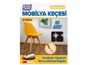 BOSS TAPE ADHESIVE FURNITURE FELT 20MM COFFEE ROUND 60 PCS