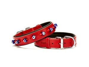 DOGGİE COMFORT LEATHER EVIL EYE BEAD DOG NECK COLLAR RED 2.5X37-45CM SBT2523MRED