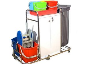 NEMKAR FLOOR SERVICE TROLLEY WITH CUPBOARD SET CHROME KHA-3201 | NEMKAR DOLAPLI YER SERVİS ARABASI SETİ KROM KHA-3201