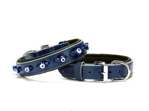 DOGGİE COMFORT LEATHER EVIL EYE BEAD DOG NECK COLLAR BLUE 2.5X37-45CM SBT2523MROYALBLUE