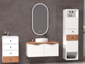 AQUANİL BELİSSİMO 100 CM BATHROOM CABINET WHITE/BEECH | AQUANİL BELİSSİMO 100 CM BATHROOM CABINET WHITE/BEECH