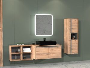 AQUANİL CAMARO 145 CM BATHROOM CABINET WITH BLACK SINK DORADO | AQUANİL CAMARO 145 CM BANYO DOLABI SİYAH LAVABOLU DORADO