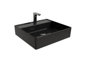 NEWARC COUNTERTOP FAUCET WITH HOLE PLATINUM SINK GLOSSY BLACK 47X43X14CM 5025B | NEWARC TEZGAH MUSLUK DELİKLİ PLATİN LAVABO PARLAK SİYAH 47X43X14CM 5025B
