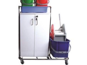 NEMKAR FLOOR SERVICE TROLLEY DOUBLE BUCKET CHROME WITH CUPBOARD KHA-3204