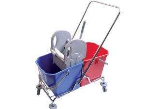 DOUBLE BUCKET STEEL PRESSED CLEANING TROLLEY SET METAL CHROME CKS-3228
