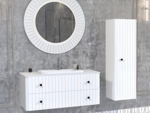 AQUANİL SOLARİS 120 CM LEGLESS WHITE BATHROOM CABINET WITH SINK WHITE | AQUANİL SOLARİS 120 CM AYAKSIZ BEYAZ BANYO DOLABI LAVABOLU BEYAZ