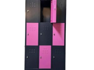 MASTER STEEL WARDROBE METAL 9 DOOR 97X40X200 U-S09 BLACK BODY-PINK DOOR