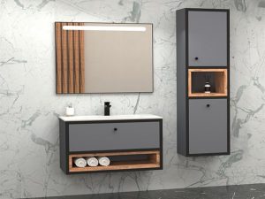 AQUANİL ESPERO 80 CM BATHROOM CABINET WITH BLACK SINK ANTHRACITE/DORADO