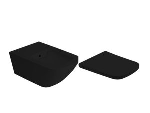 NEWARC LIFE RIMLESS DUCTLESS WALL HUNG TOILET GLOSSY BLACK + DUROPLAST BLACK COVER | NEWARC LIFE ÇERÇEVESİZ KANALSIZ DUVAR TUVALETİ PARLAK SİYAH + DUROPLAST SİYAH KAPAK