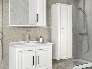 AQUANİL MILANO 80 CM BATHROOM CABINET MIRRORED TOP CABINET WHITE