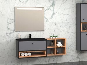 AQUANİL ESPERO 145 CM BATHROOM CABINET WITH BLACK SINK ANTHRACITE/DORADO