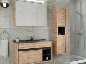 AQUANİL NAPOLI 85 CM BLACK BATHROOM CABINET WITH SINK DORADO