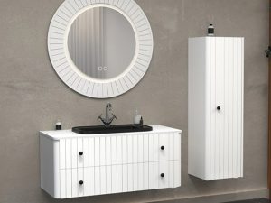 AQUANİL SOLARİS 120 CM BATHROOM CABINET WITH BLACK WASHBASIN WITHOUT LEGS WHITE