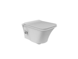 TURQUOISE CERASTLYE İBİZA RİMLESS HANGING TOILET WITH INTEGRATED INTERMEDIATE FAUCET + SLOW CLOSING LID SET001003 HOT AND COLD WATER