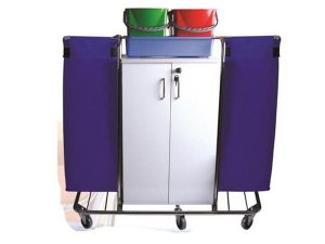 NEMKAR FLOOR SERVICE TROLLEY DOUBLE CANVAS CHROME WITH CUPBOARD KHA-3202 | NEMKAR KAT SERVİS ARABASI ÇİFT KANVAS KROM DOLAPLI KHA-3202