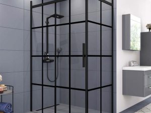 AQUANİL GAMMA 6MM RECTANGULAR BLACK ANODIZED BLACK TILE GLASS SHOWER CABIN 80X120CM